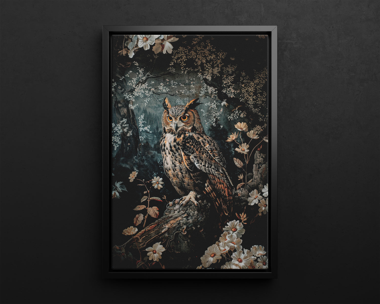 Framed Canvas - Midnight Watchful Owl