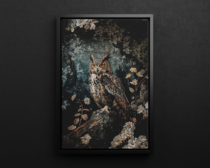 Framed Canvas - Midnight Watchful Owl