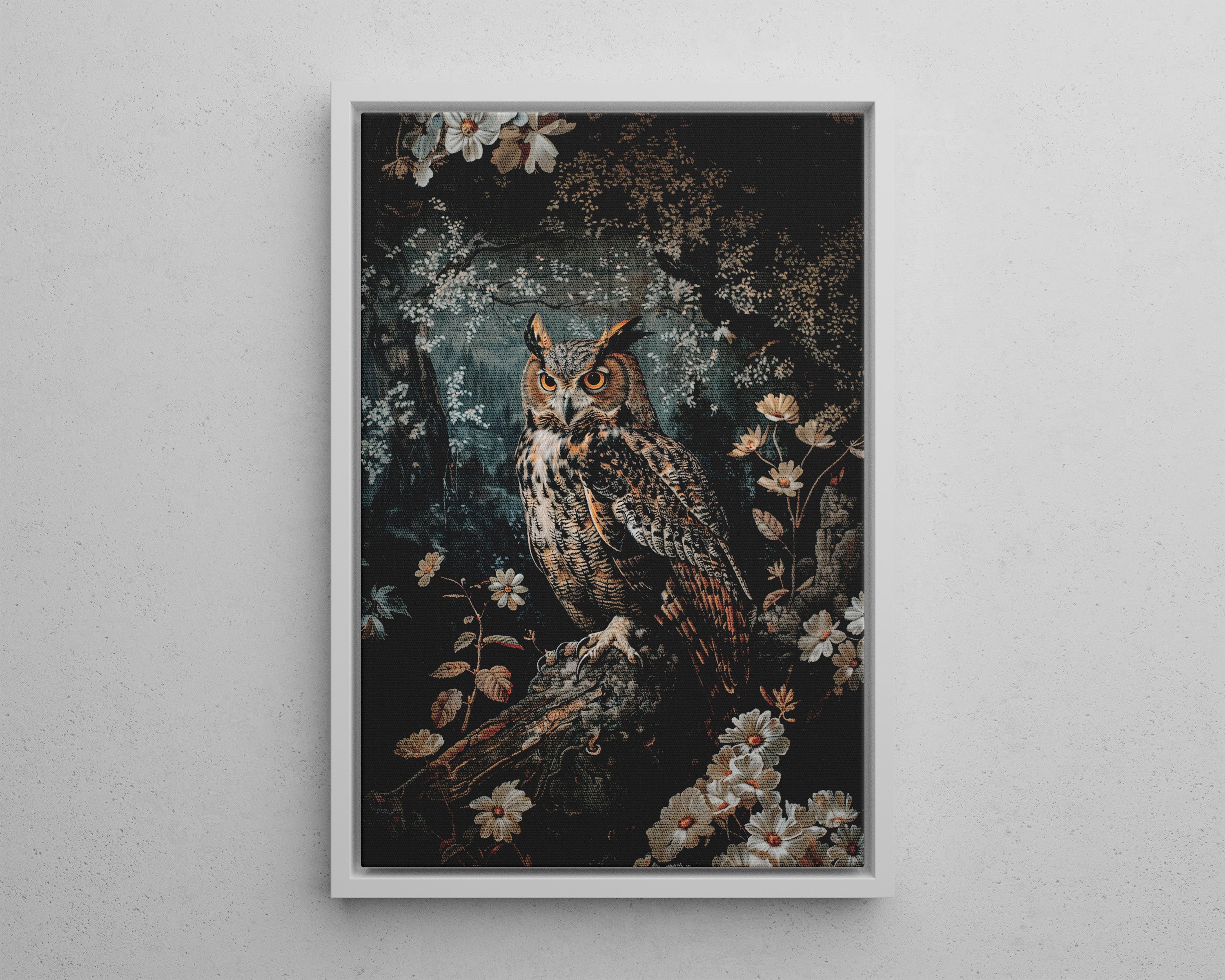 Framed Canvas - Midnight Watchful Owl
