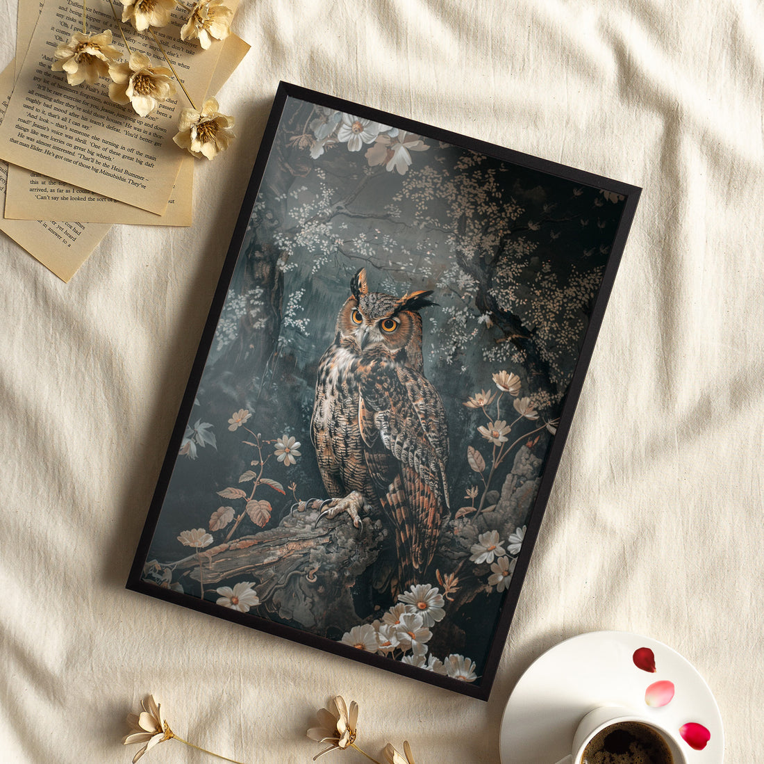 Framed Paper Print - Midnight Watchful Owl