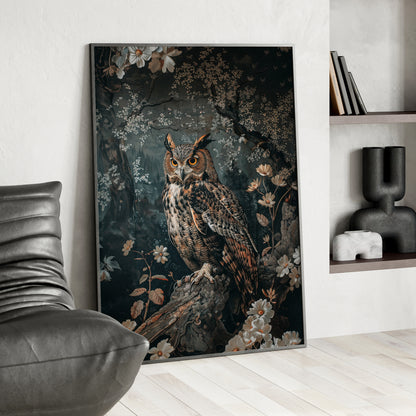 Framed Paper Print - Midnight Watchful Owl