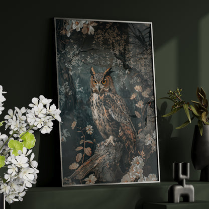 Framed Paper Print - Midnight Watchful Owl