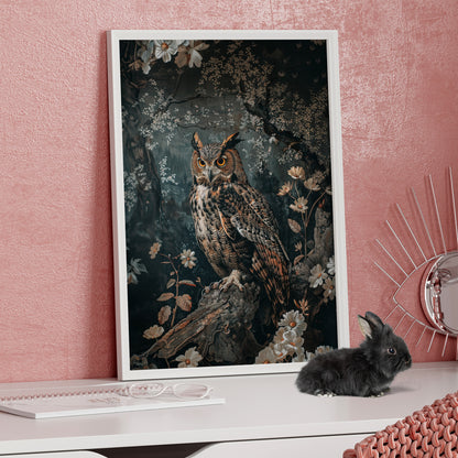 Framed Paper Print - Midnight Watchful Owl