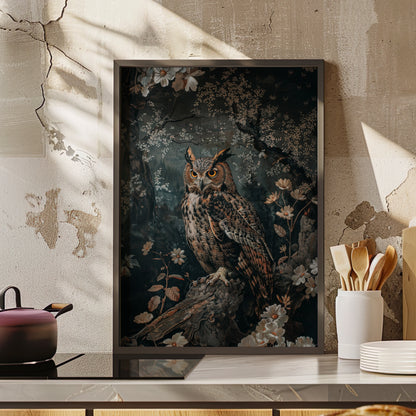 Framed Paper Print - Midnight Watchful Owl