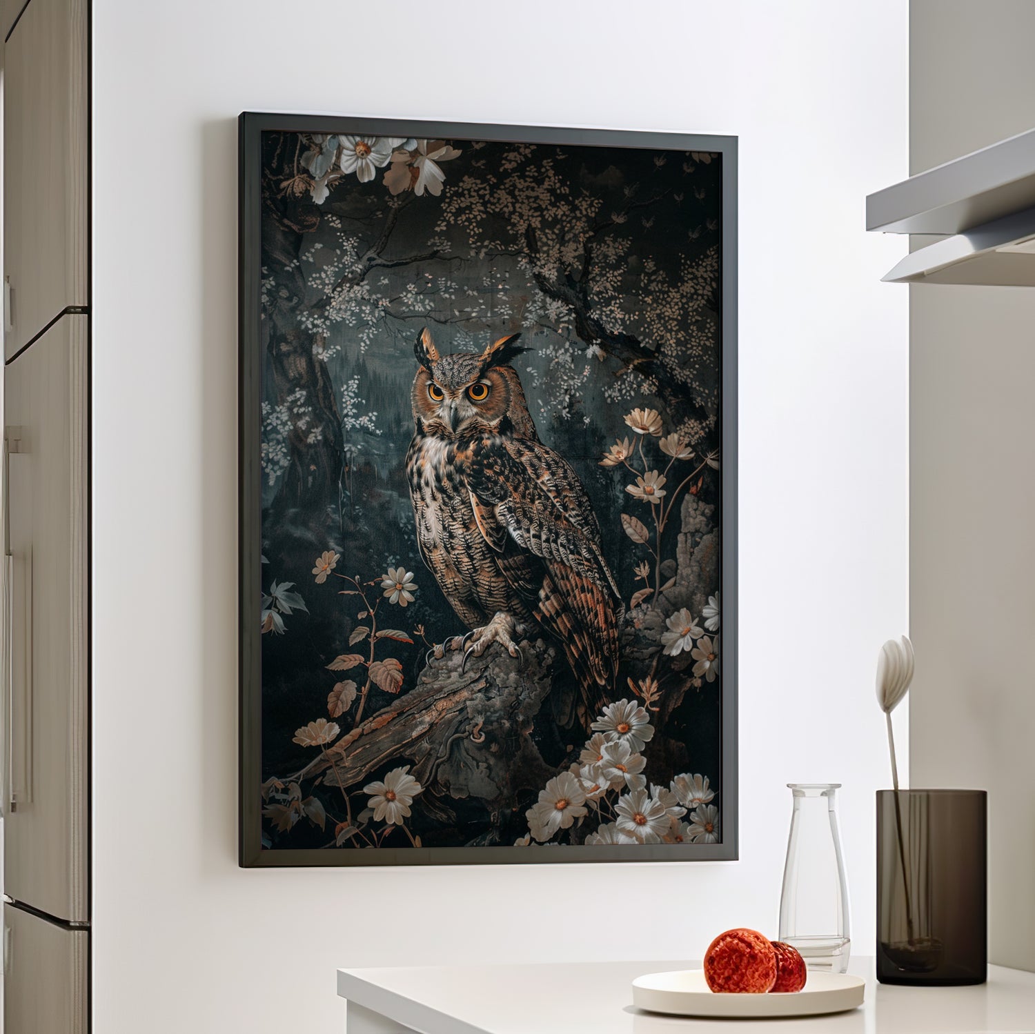 Framed Paper Print - Midnight Watchful Owl