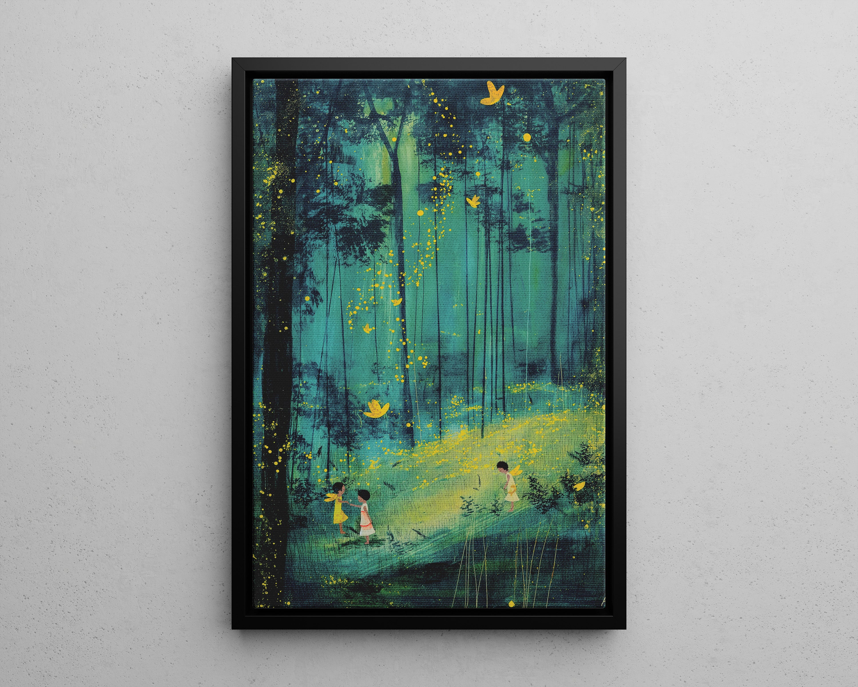 Framed Canvas - Enchanted Firefly Forest