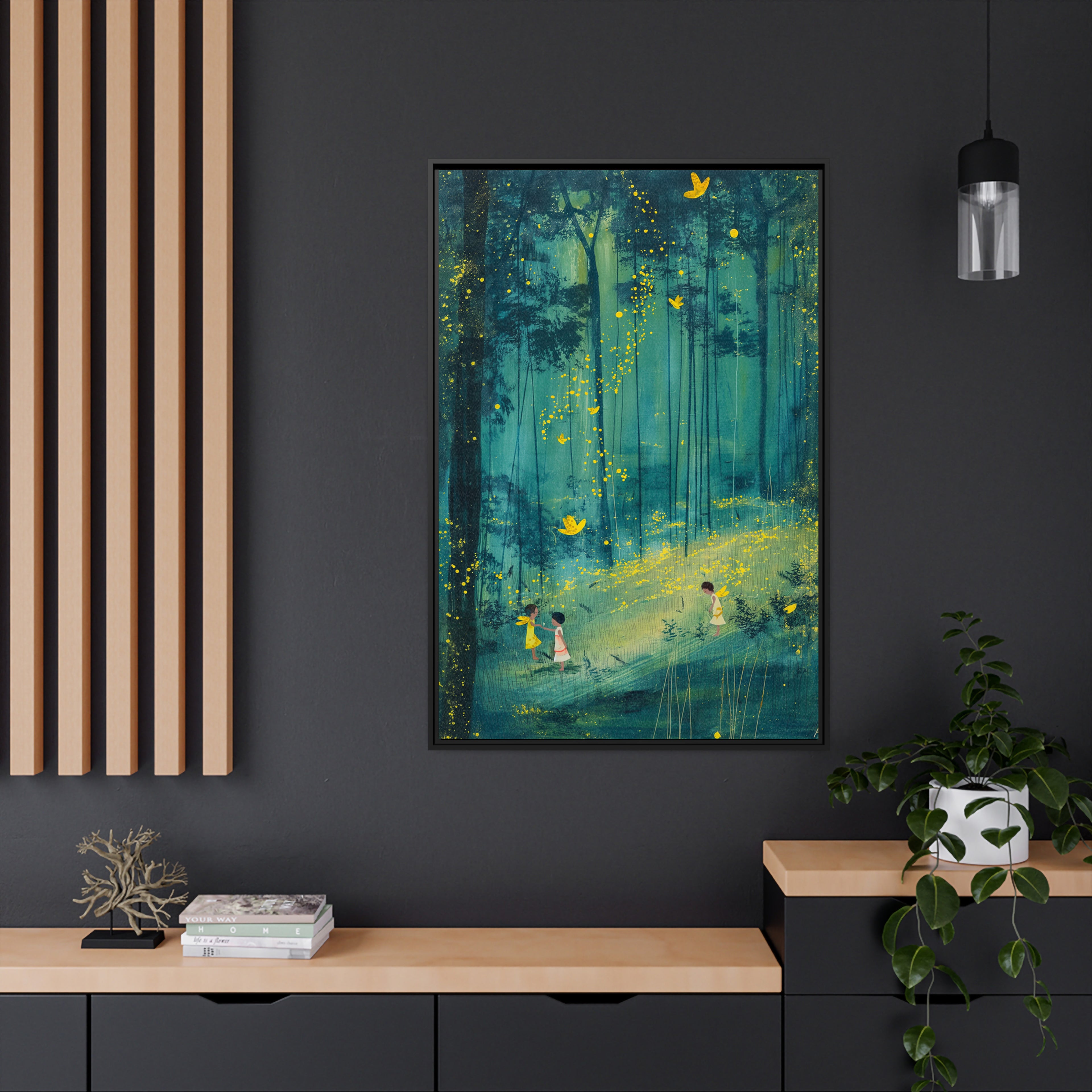 Framed Canvas - Enchanted Firefly Forest