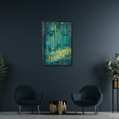 Framed Canvas - Enchanted Firefly Forest