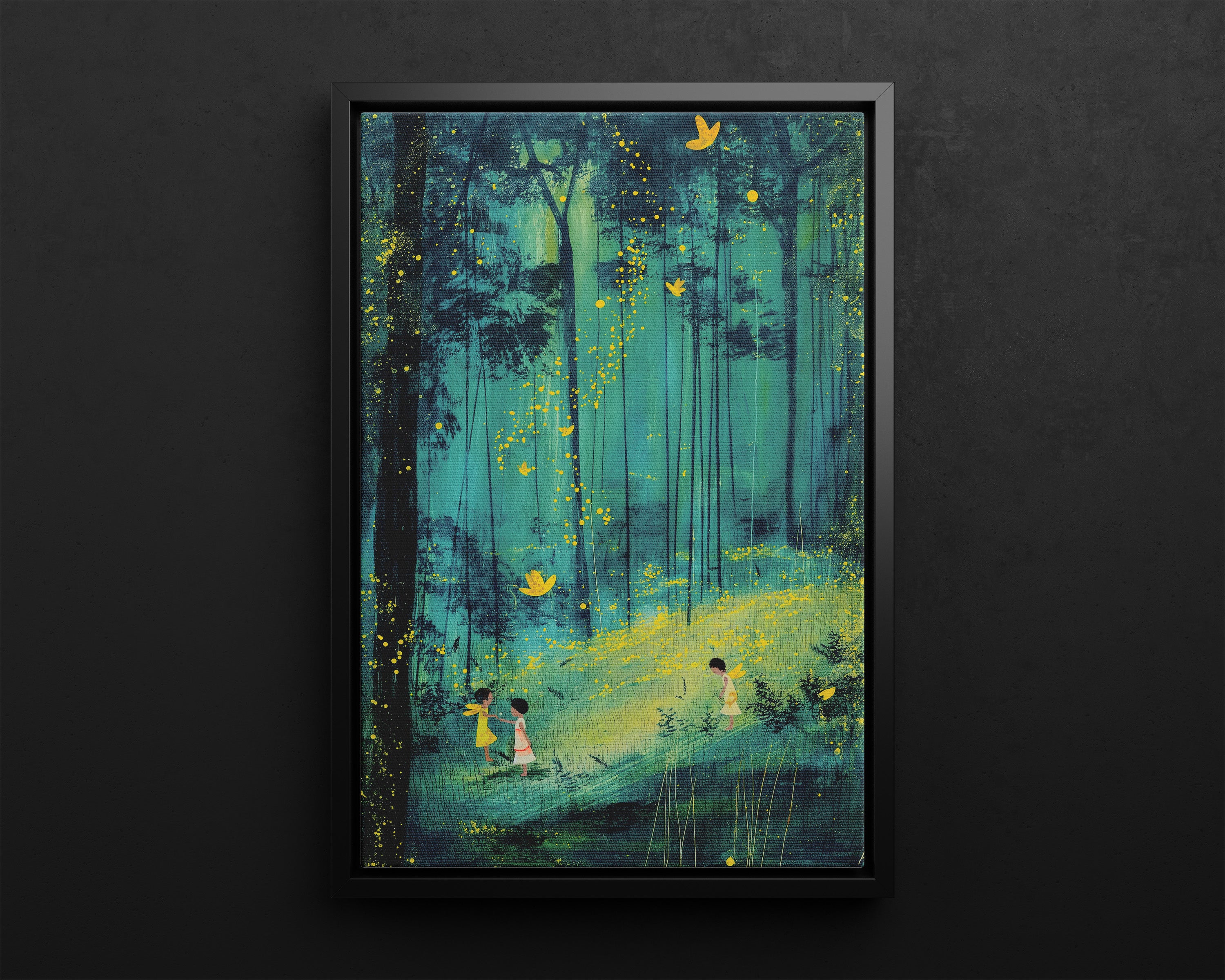 Framed Canvas - Enchanted Firefly Forest