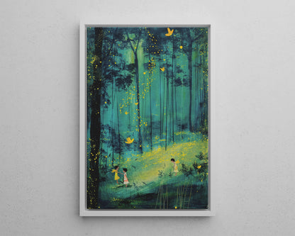 Framed Canvas - Enchanted Firefly Forest