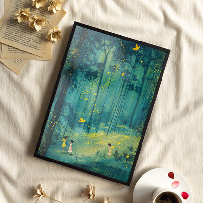 Framed Paper Print - Enchanted Firefly Forest