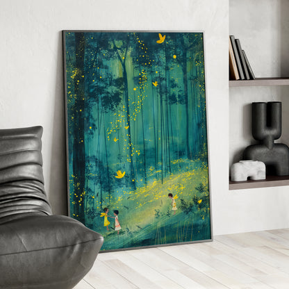 Framed Paper Print - Enchanted Firefly Forest