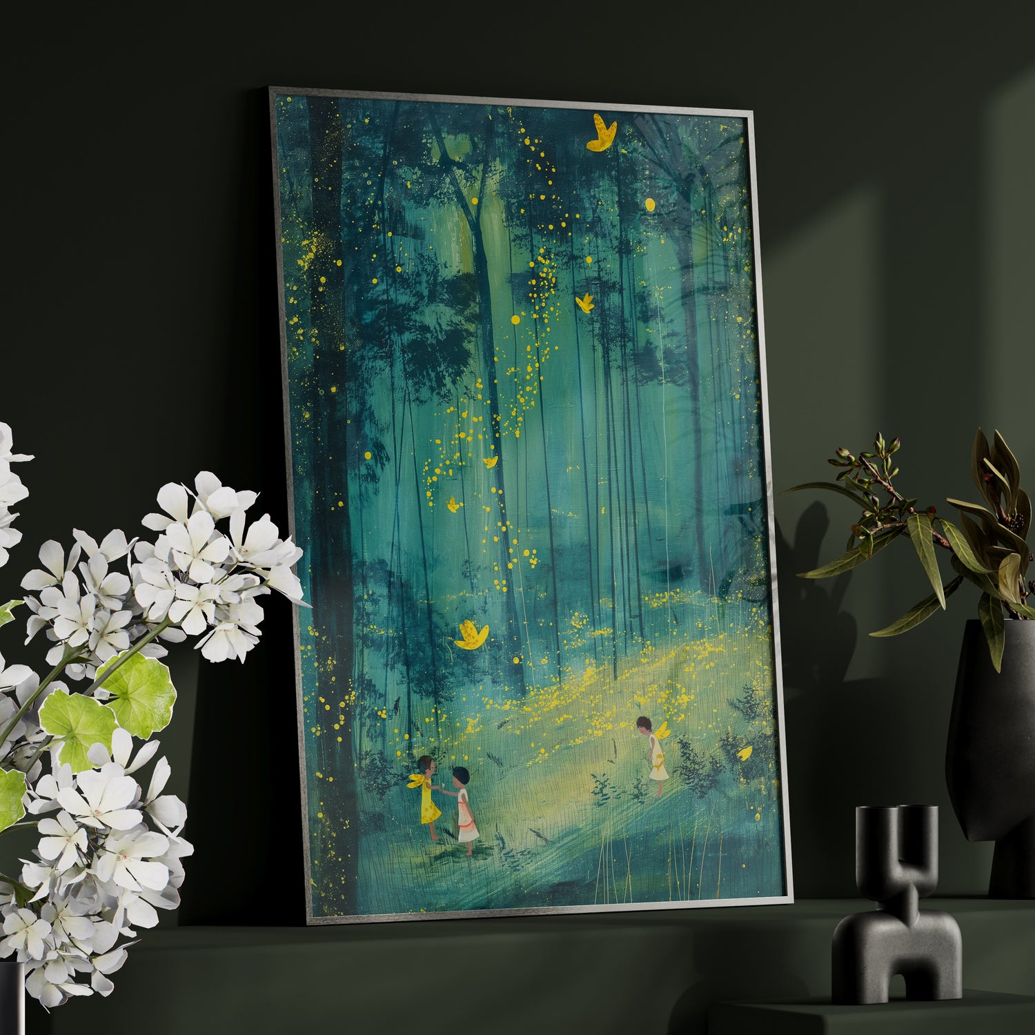 Framed Paper Print - Enchanted Firefly Forest