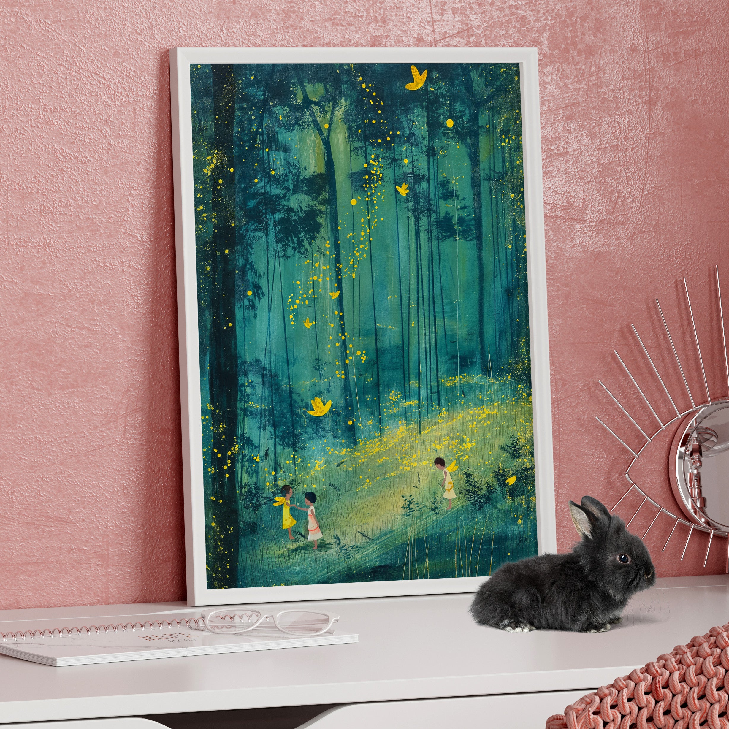 Framed Paper Print - Enchanted Firefly Forest