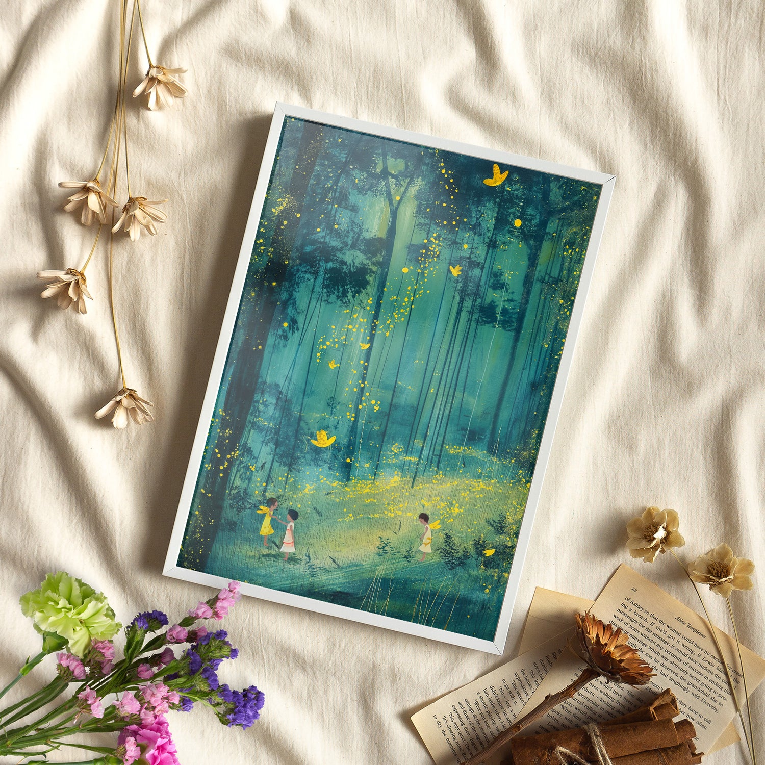 Framed Paper Print - Enchanted Firefly Forest