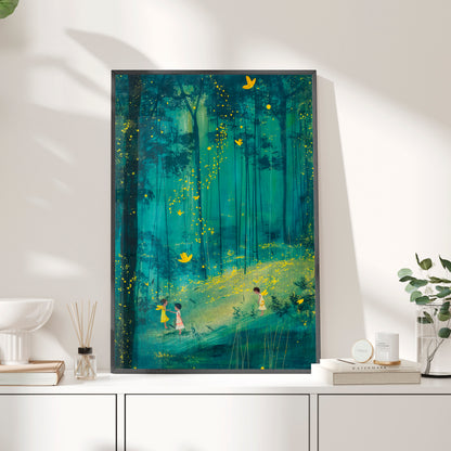 Framed Paper Print - Enchanted Firefly Forest