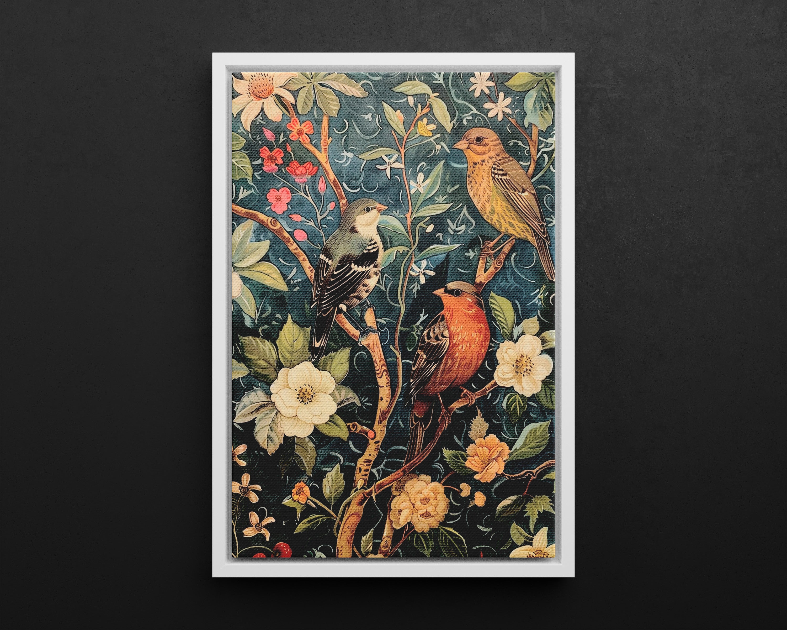 Framed Canvas - Robin and Sparrow Symphony