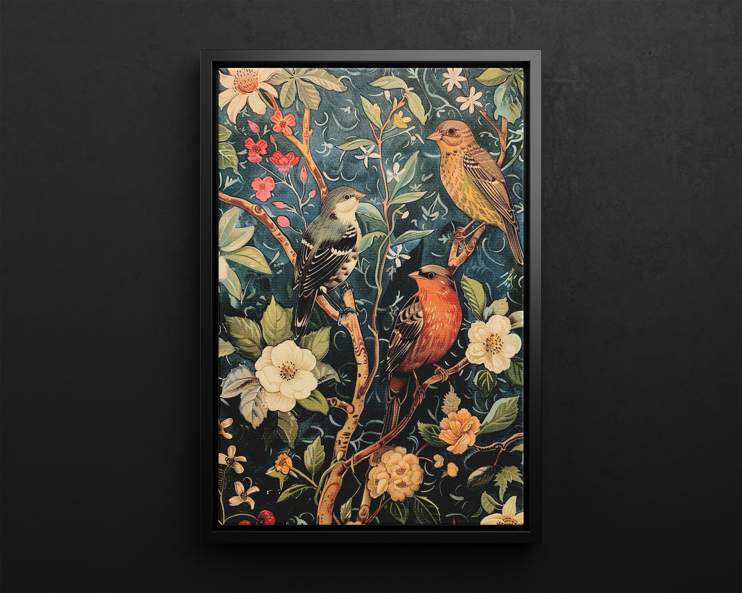 Framed Canvas - Robin and Sparrow Symphony