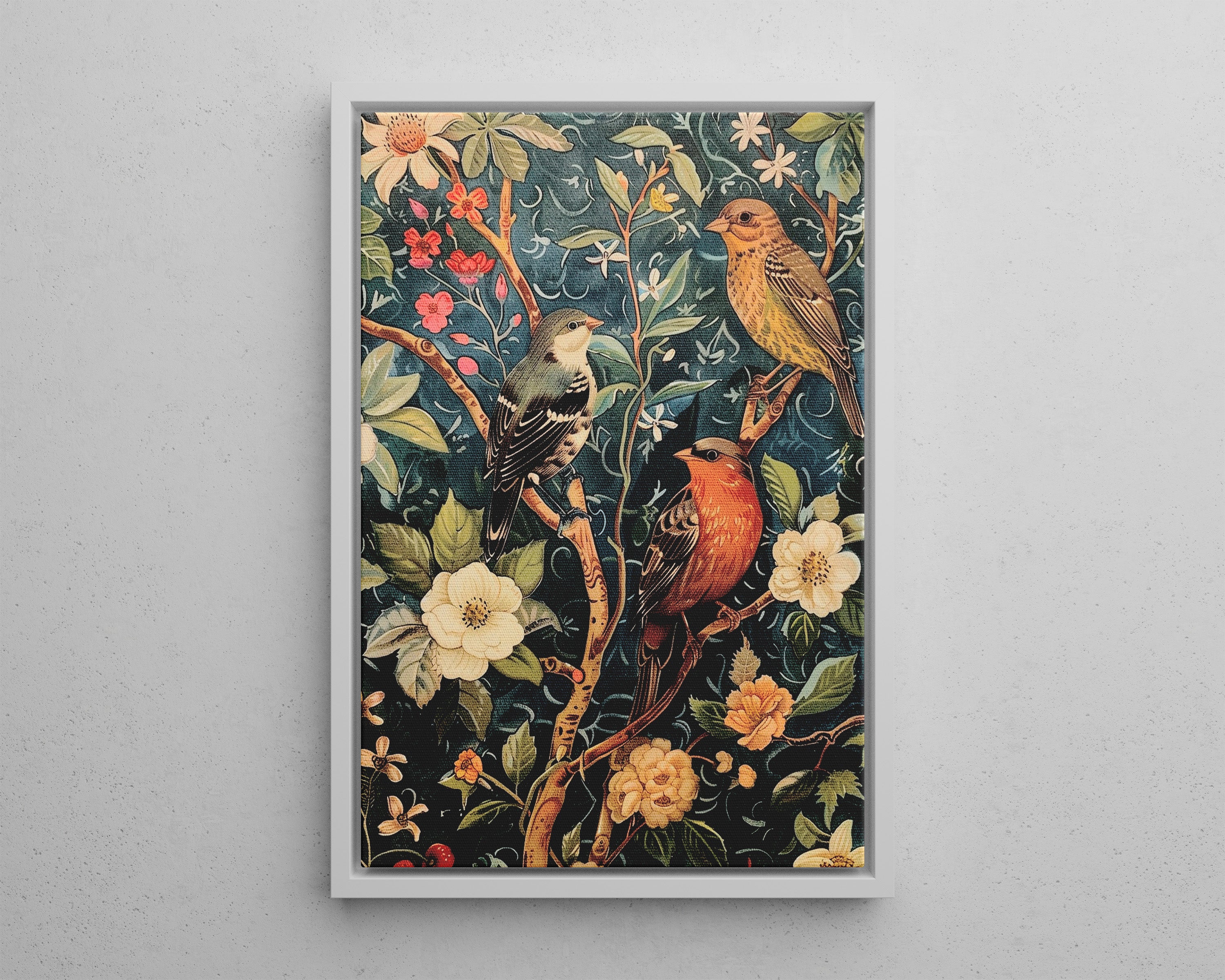 Framed Canvas - Robin and Sparrow Symphony
