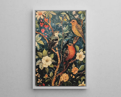 Framed Canvas - Robin and Sparrow Symphony