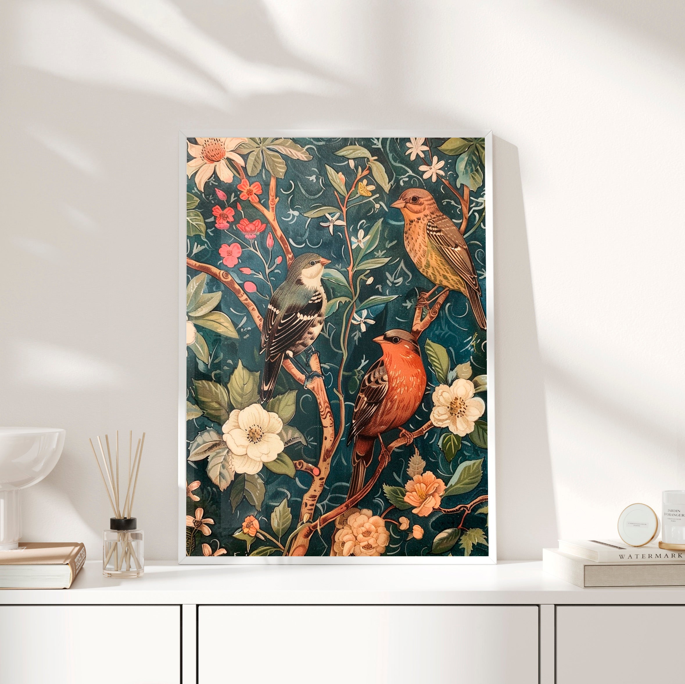 Framed Paper Print - Robin and Sparrow Symphony