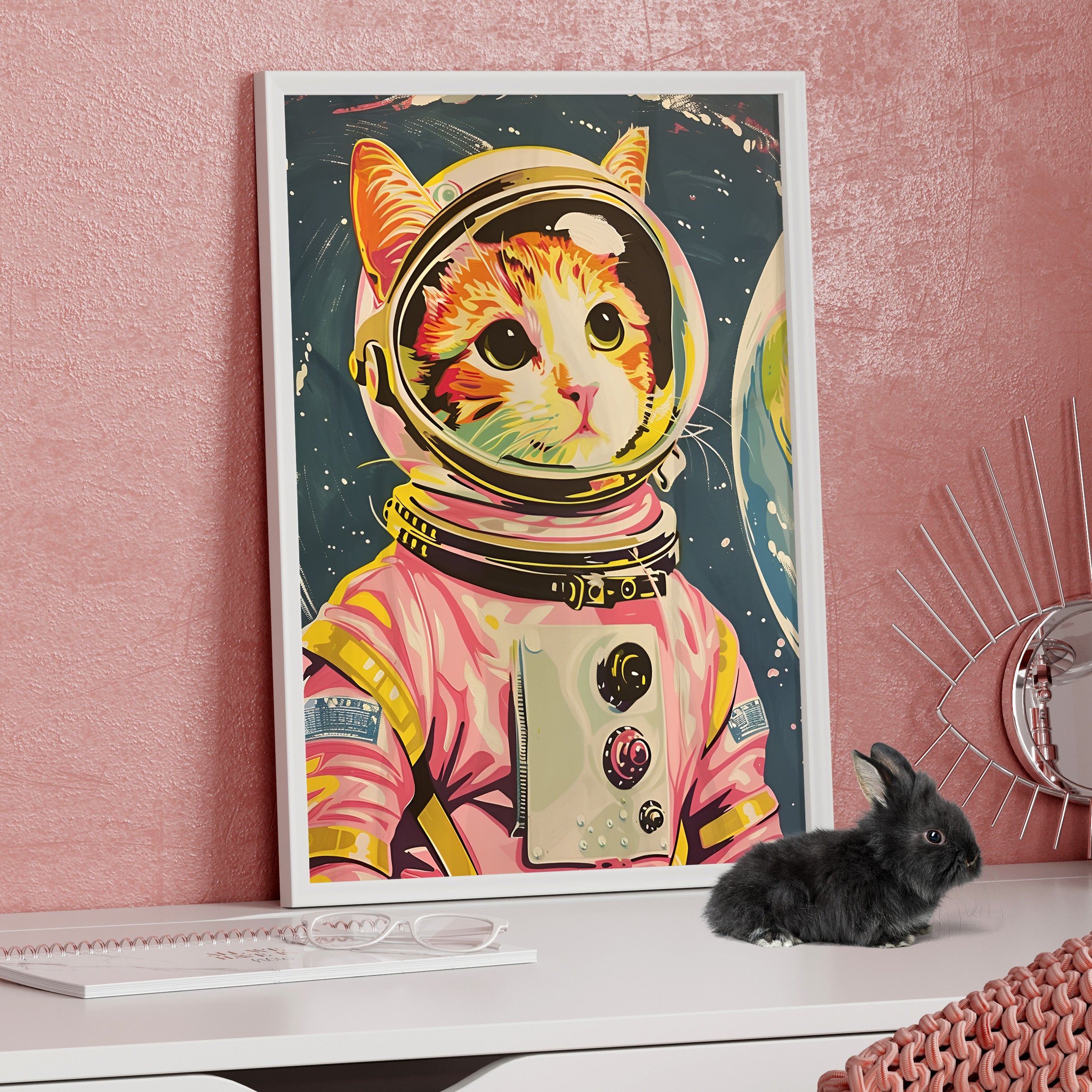 Framed Paper Print - Catstronaut Pink Mission