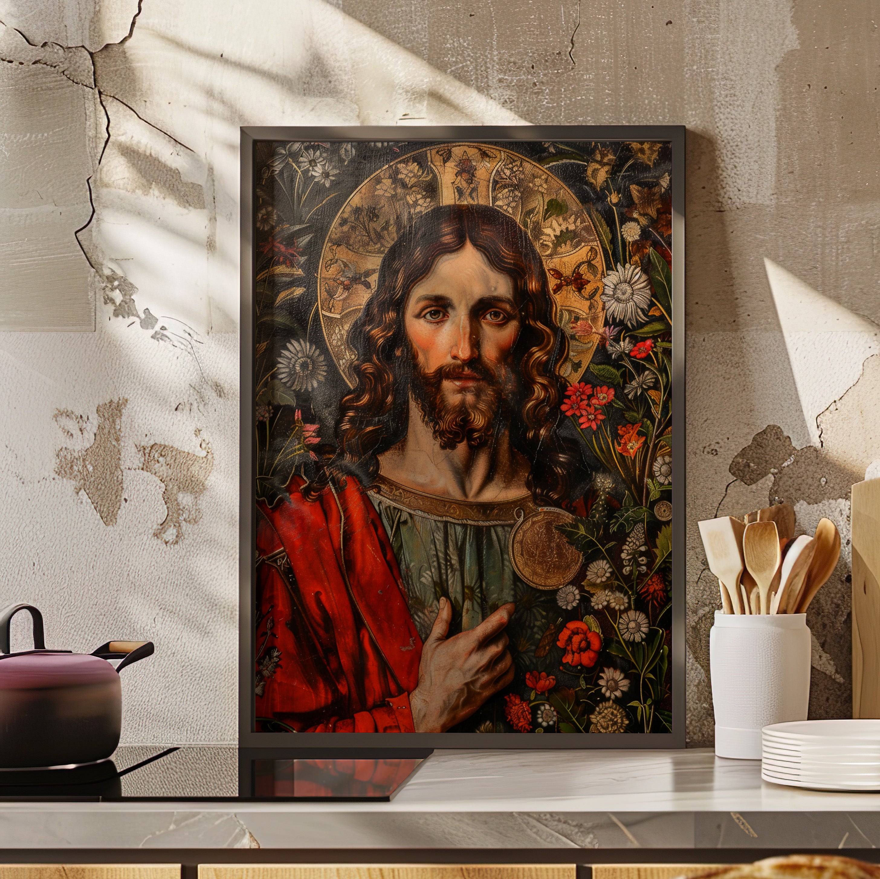 Framed Paper Print - Sacred Floral Savior