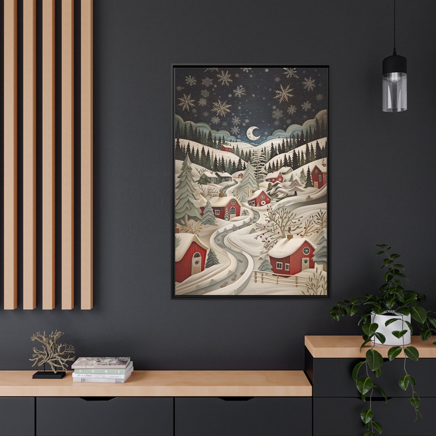 Framed Canvas - Silent Snowfall Village
