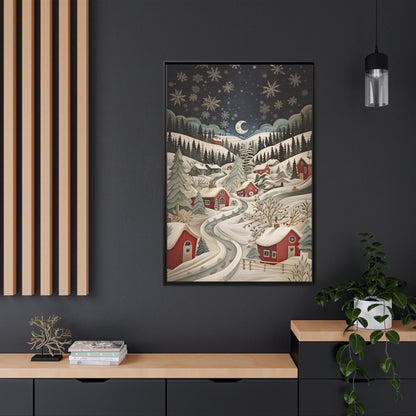 Framed Canvas - Silent Snowfall Village