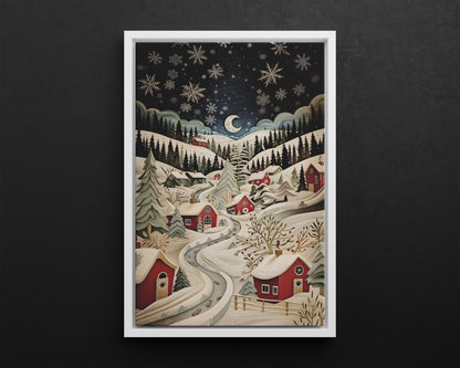 Framed Canvas - Silent Snowfall Village