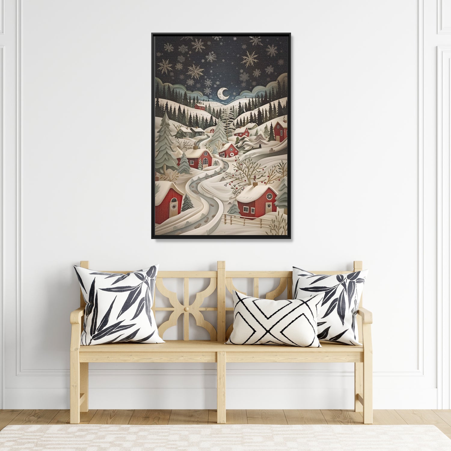 Framed Canvas - Silent Snowfall Village