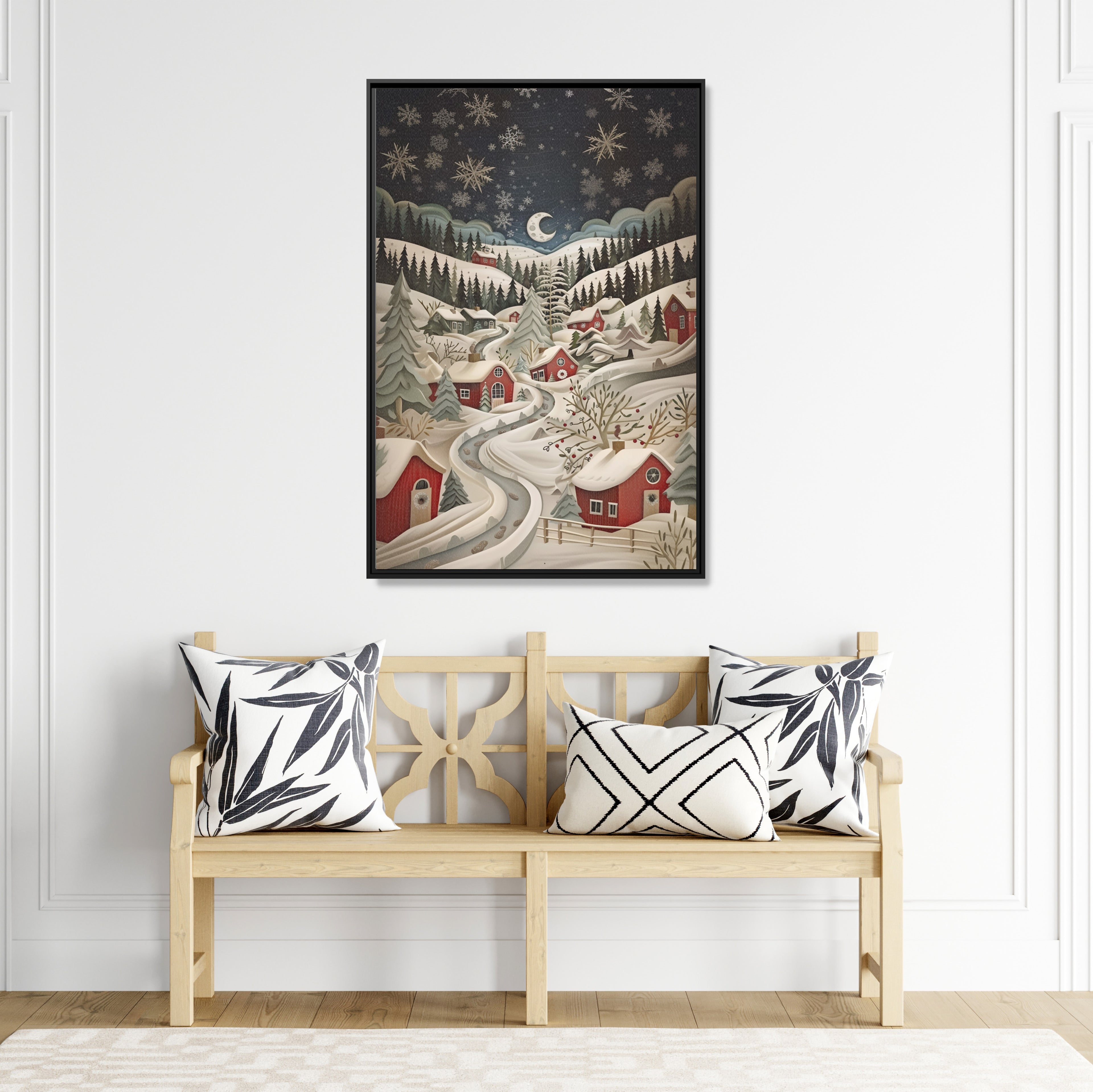 Framed Canvas - Silent Snowfall Village