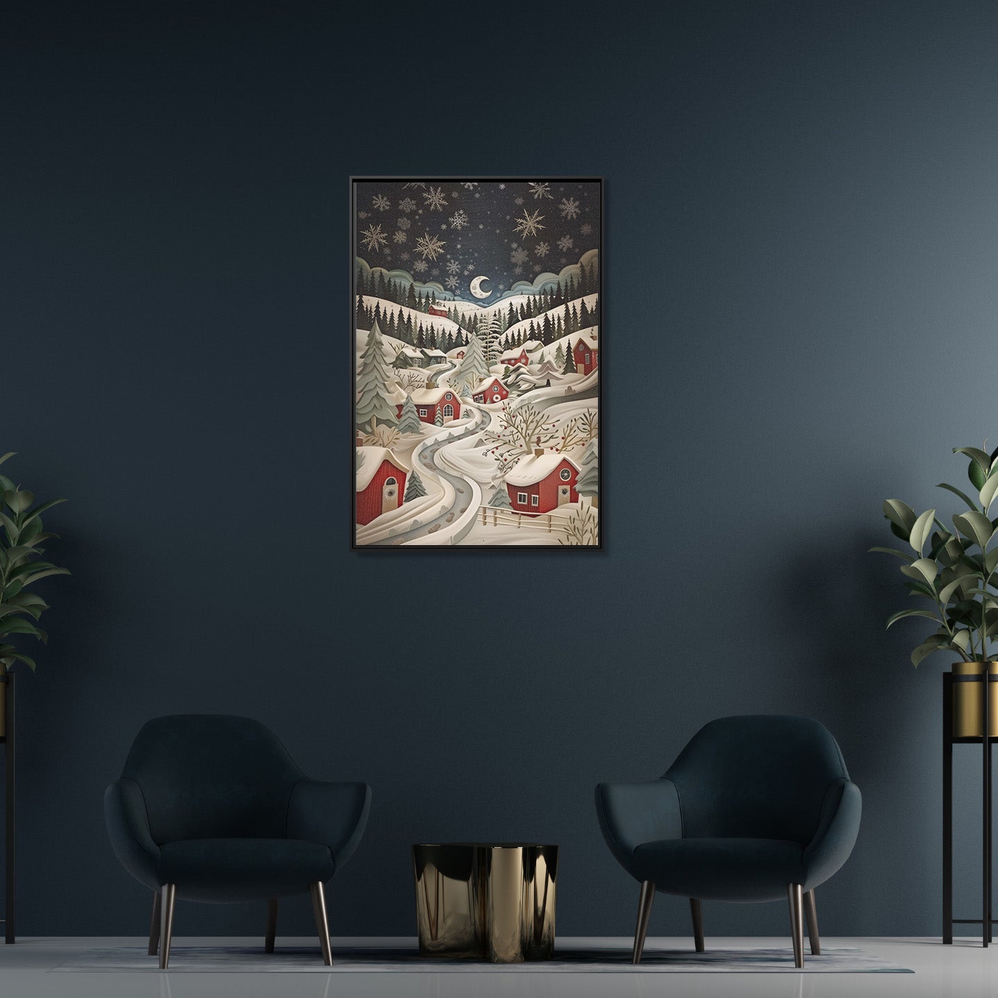 Framed Canvas - Silent Snowfall Village