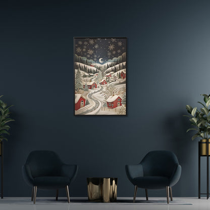Framed Canvas - Silent Snowfall Village