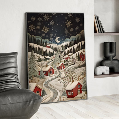 Framed Paper Print - Silent Snowfall Village
