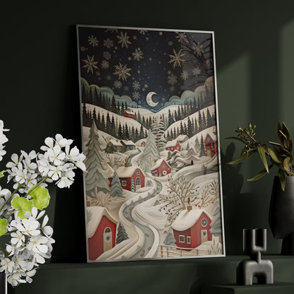Framed Paper Print - Silent Snowfall Village