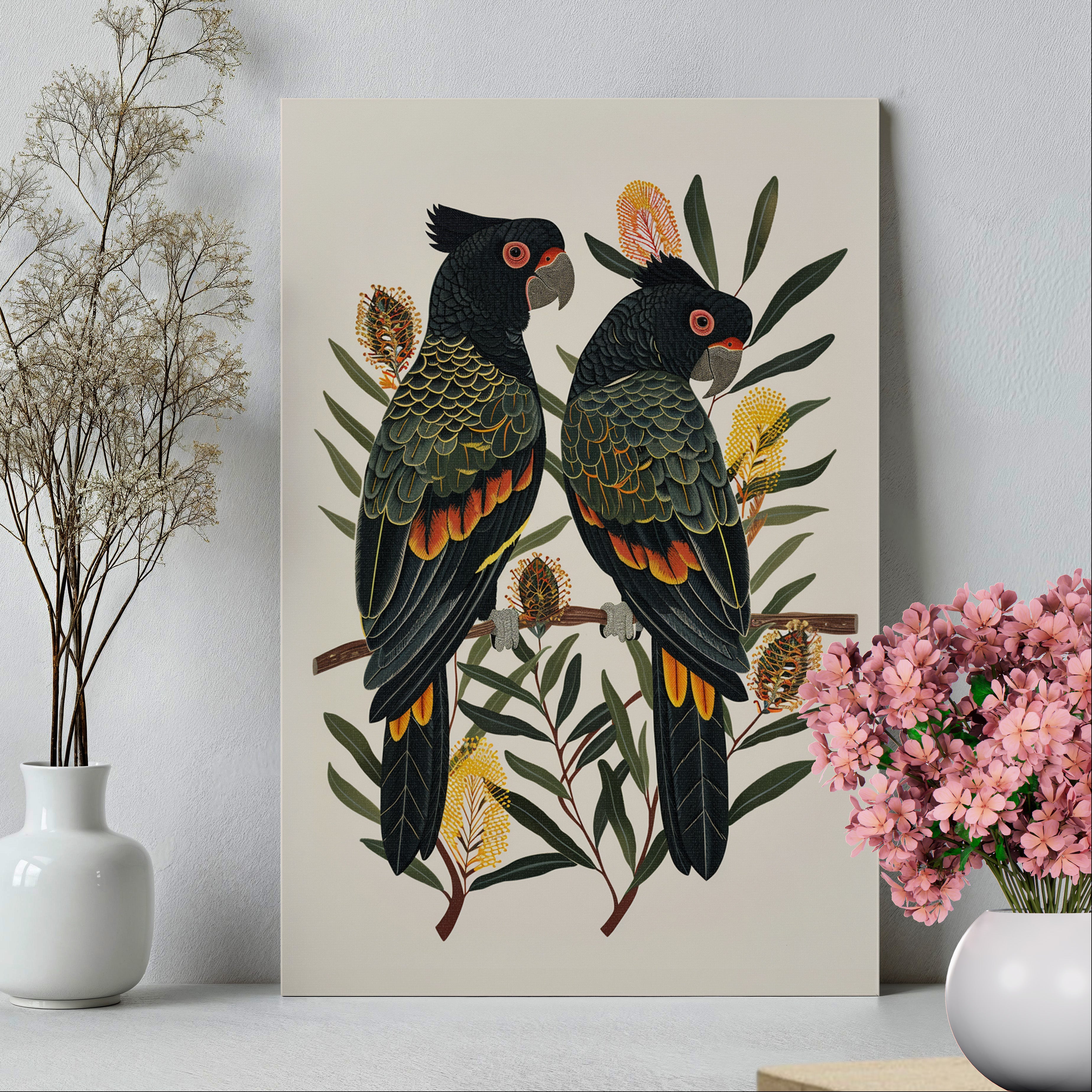.75" Matte Canvas - Black Cockatoos Among Banksia