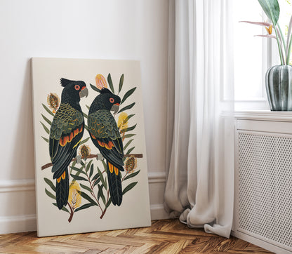 .75" Matte Canvas - Black Cockatoos Among Banksia