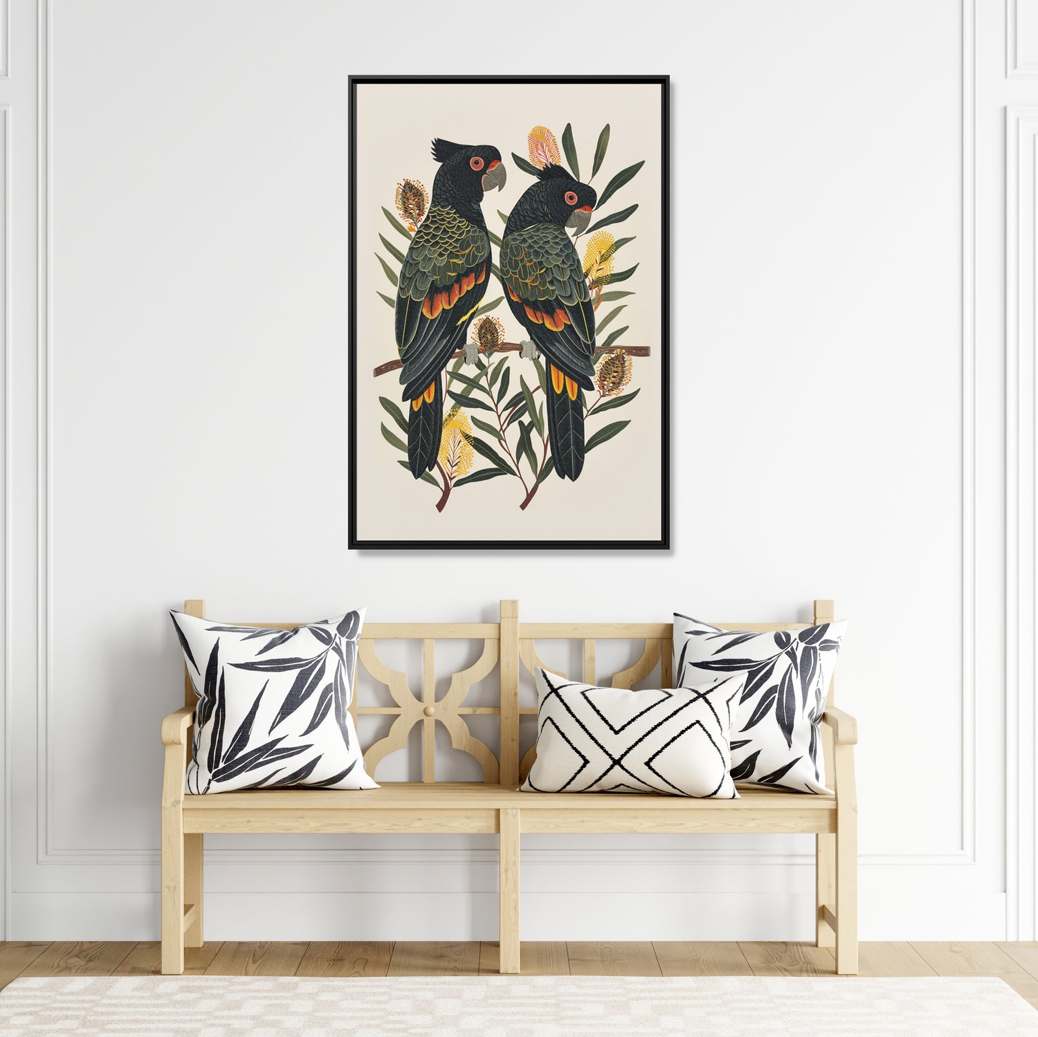 Framed Canvas - Black Cockatoos Among Banksia