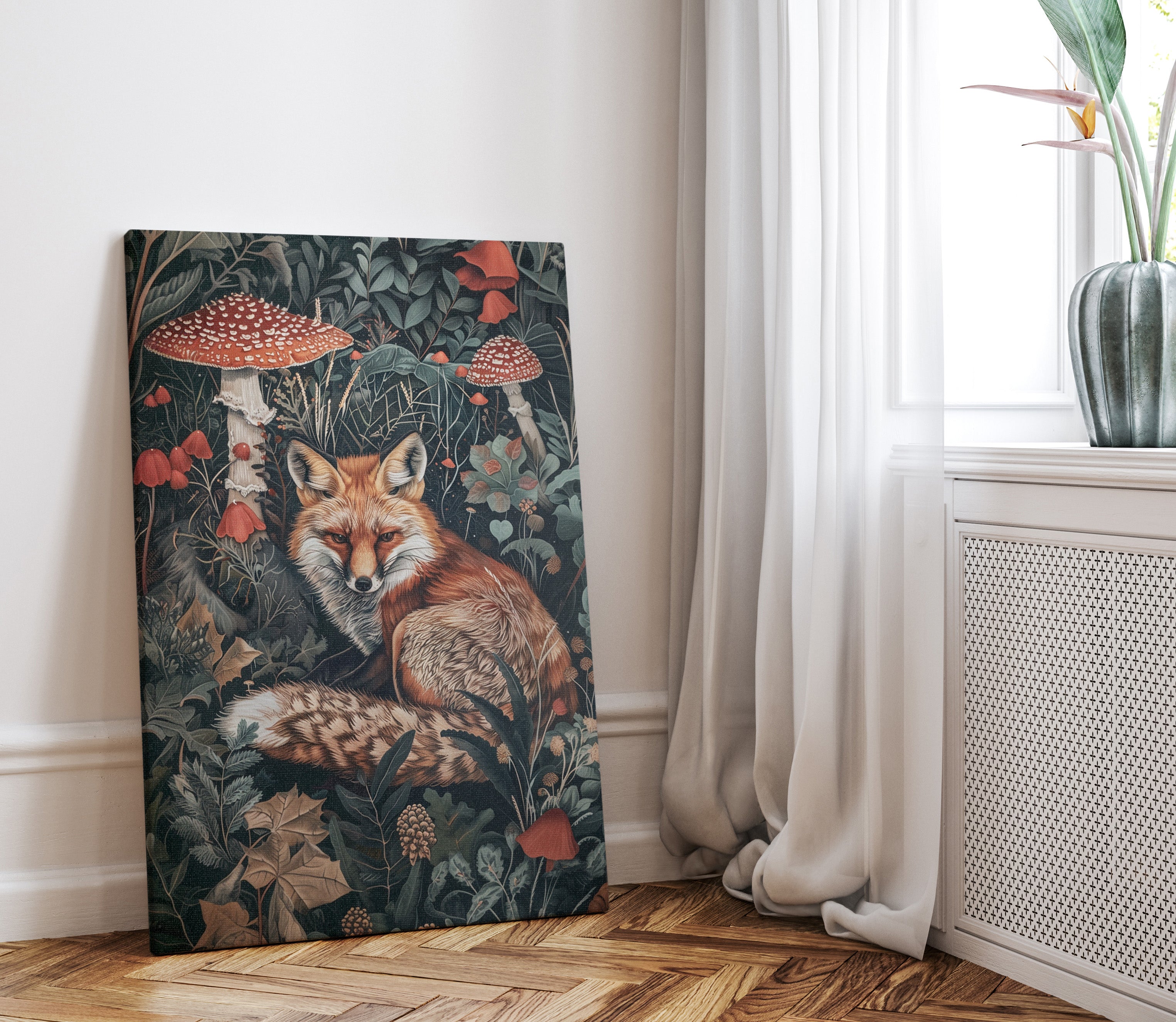 .75&quot; Matte Canvas - Forest Fox with Mushrooms