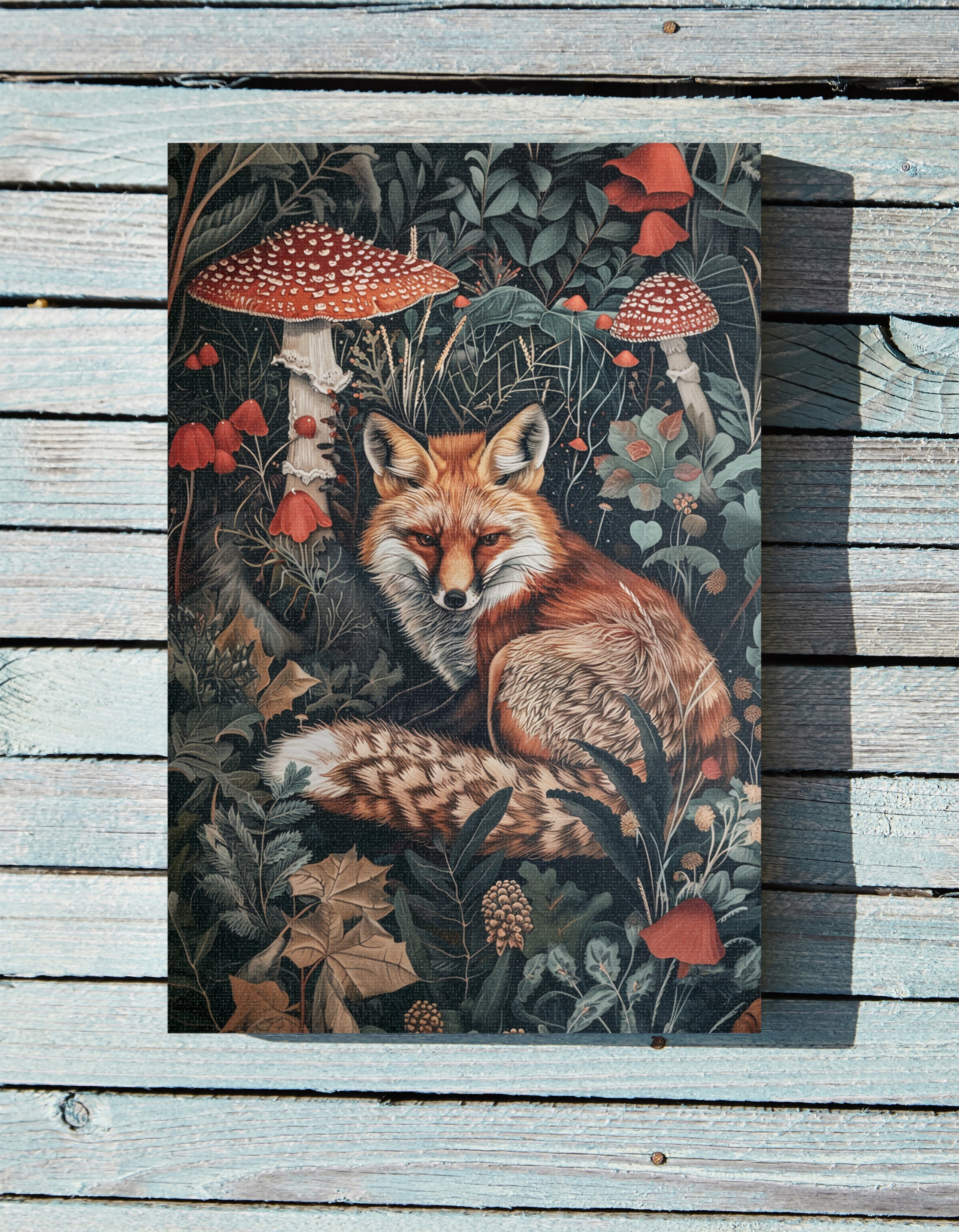 .75&quot; Matte Canvas - Forest Fox with Mushrooms