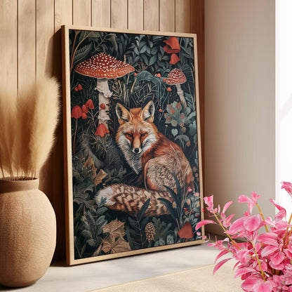 Forest Fox with Mushrooms