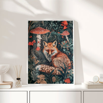 Framed Paper Print - Forest Fox with Mushrooms