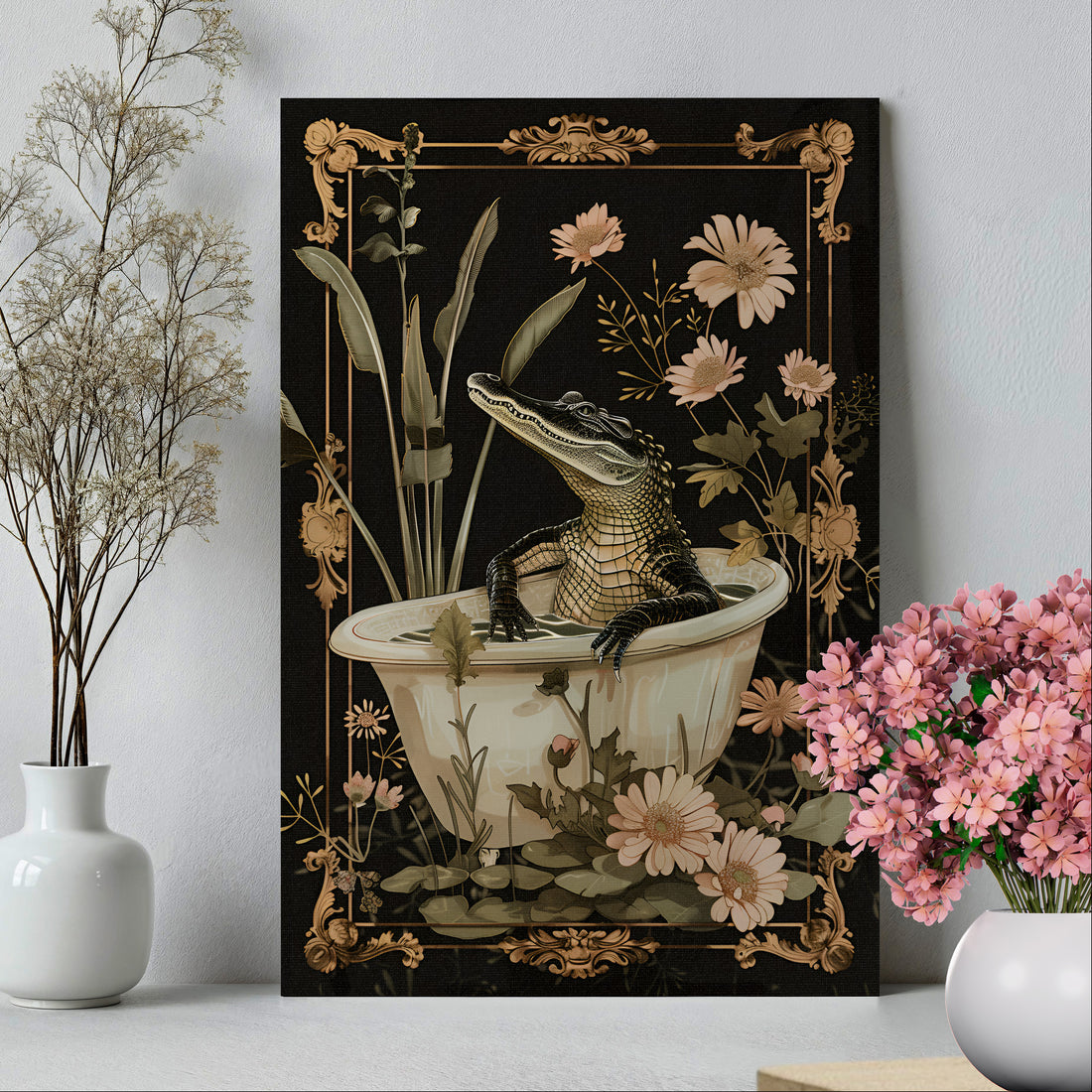.75&quot; Matte Canvas - Crocodile in Bloom Bath Bliss