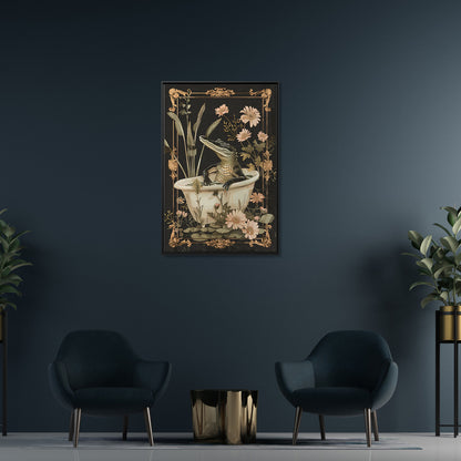 Framed Canvas - Crocodile in Bloom Bath Bliss
