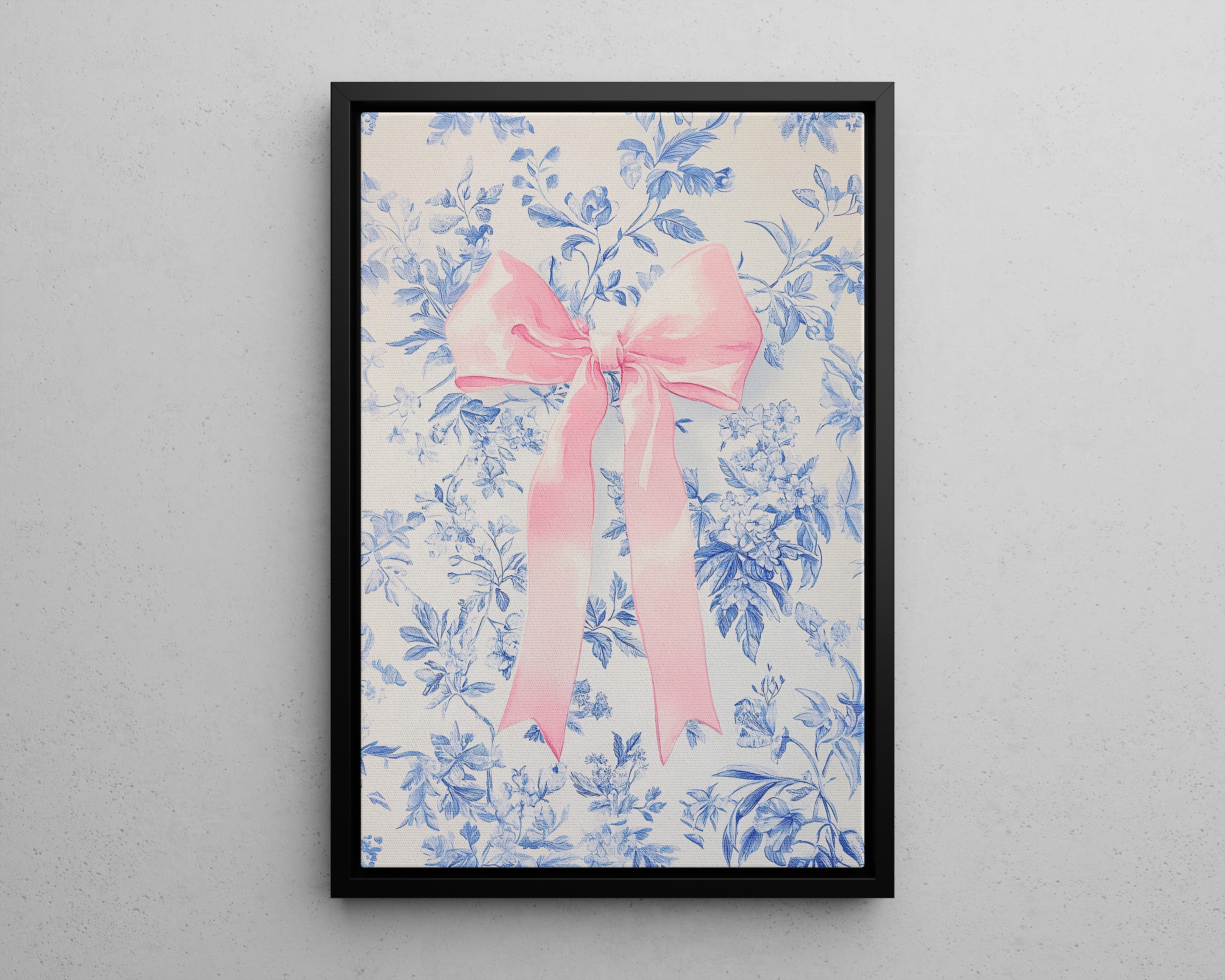 Framed Canvas - Pink Bow Floralscape