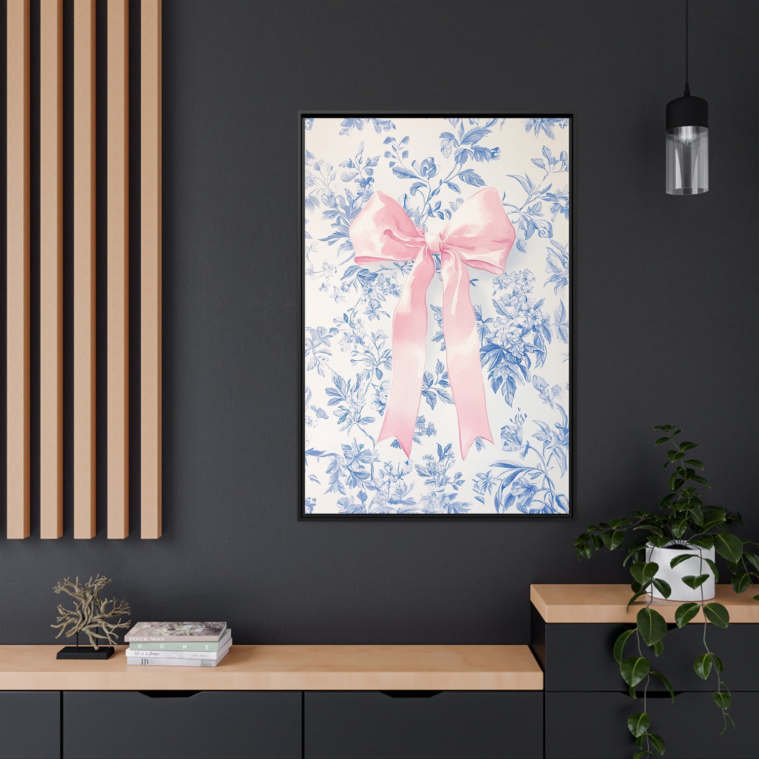 Framed Canvas - Pink Bow Floralscape