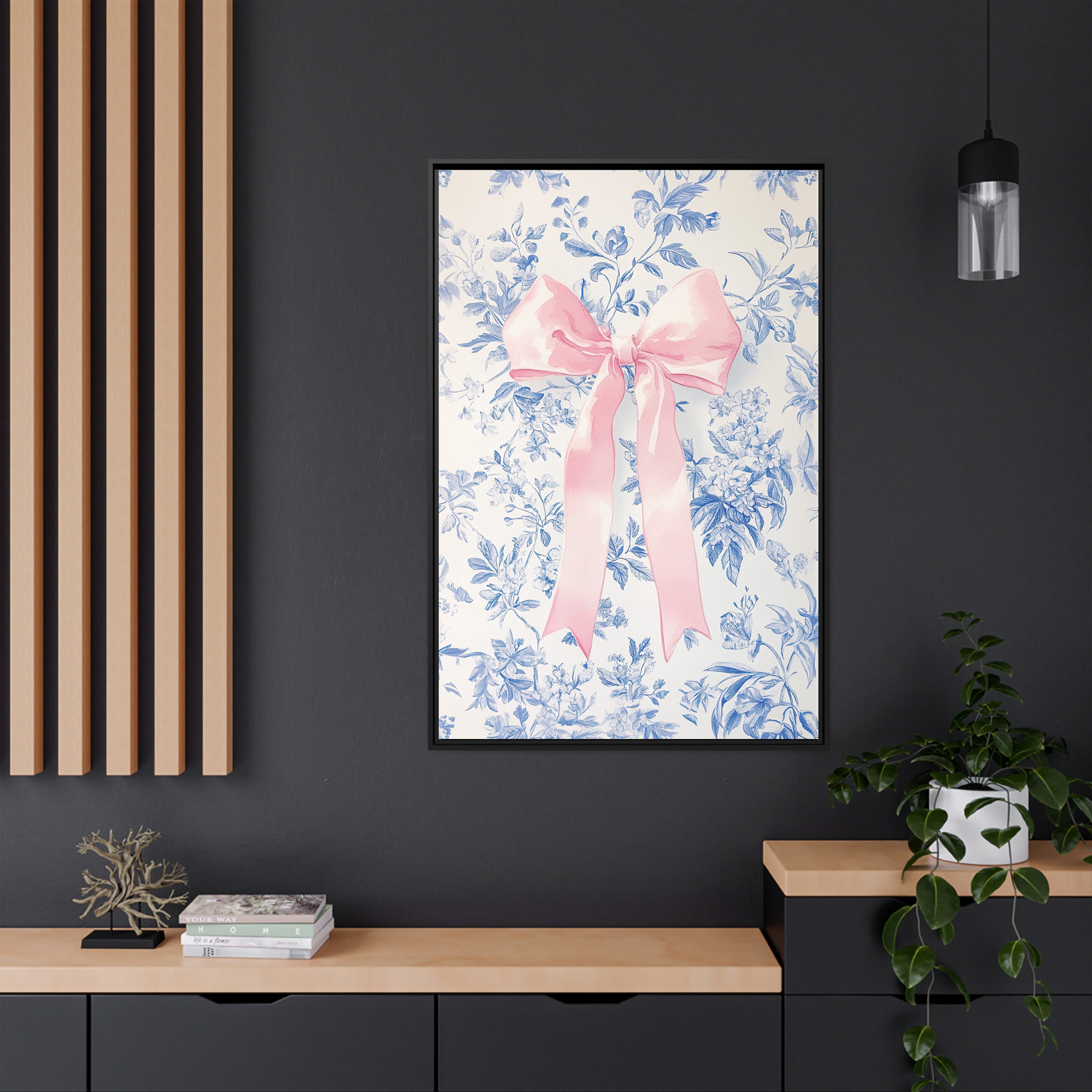 Framed Canvas - Pink Bow Floralscape