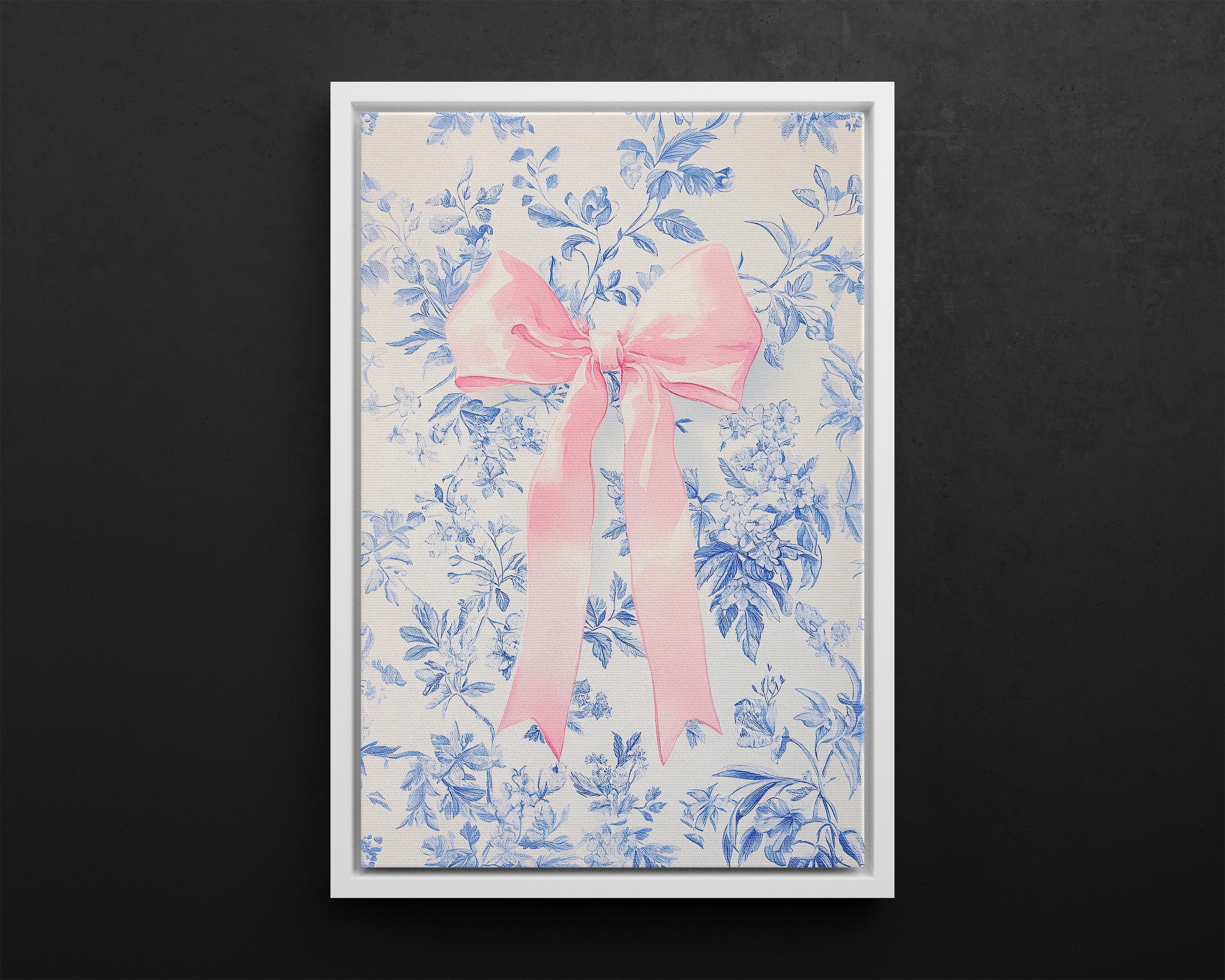 Framed Canvas - Pink Bow Floralscape