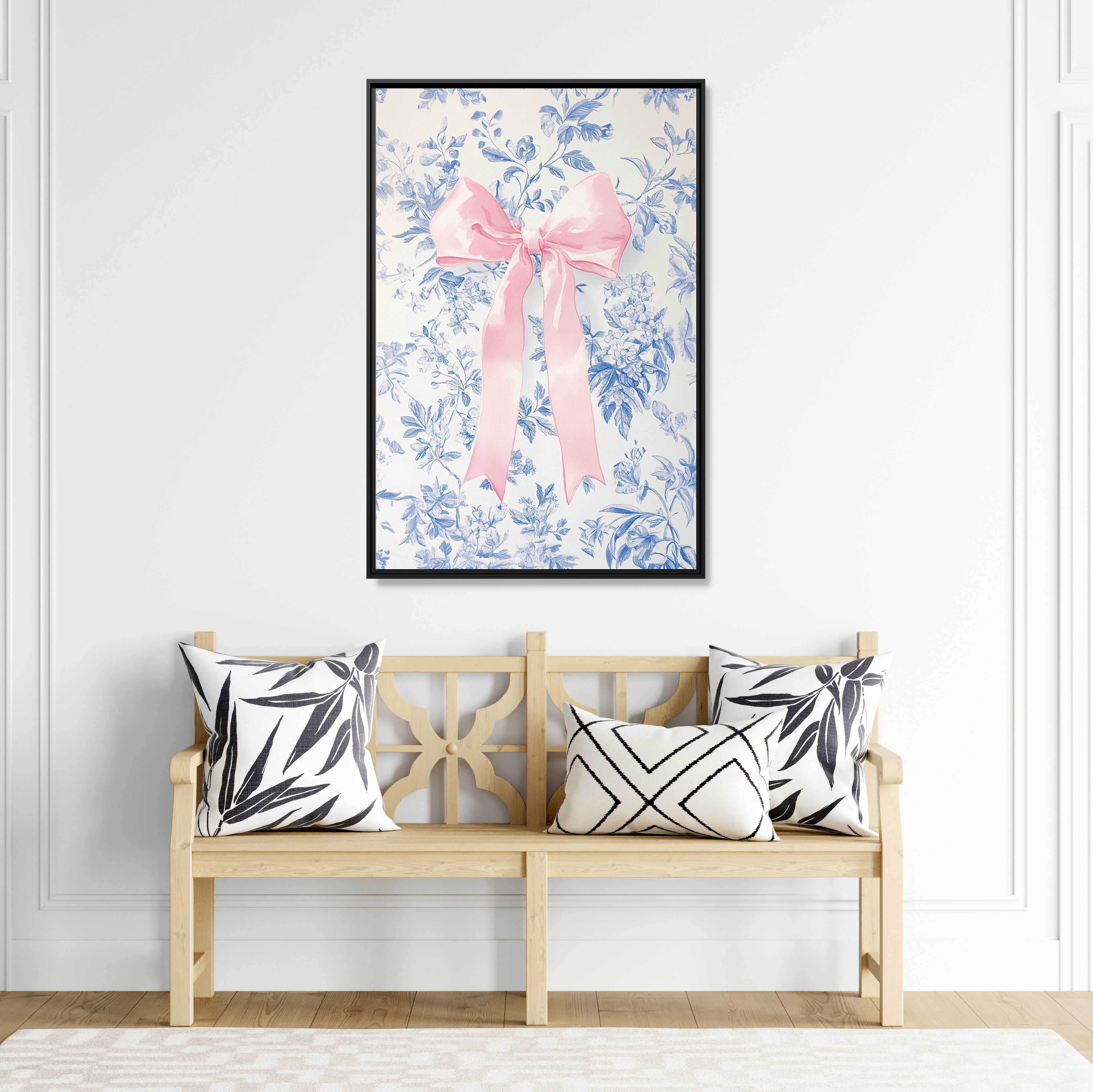 Framed Canvas - Pink Bow Floralscape